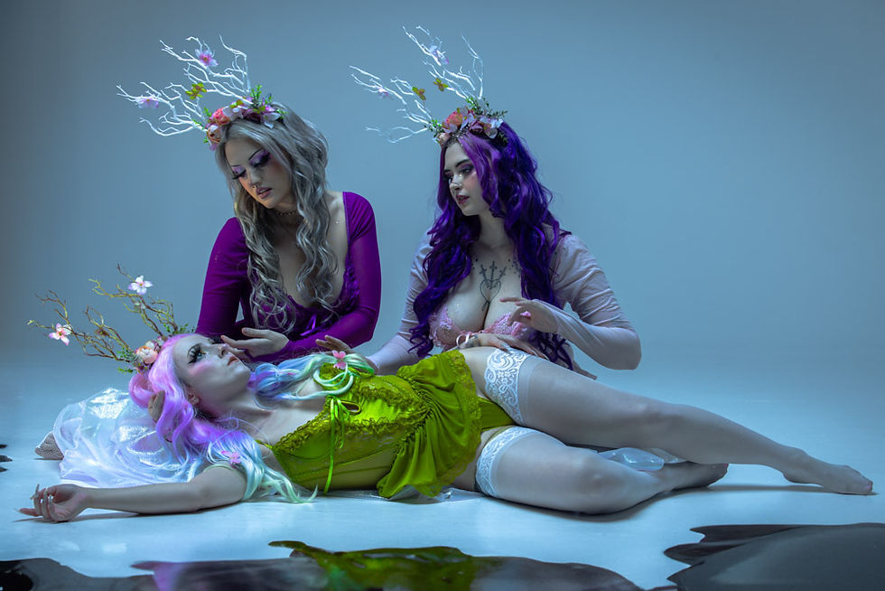 Fantasy set with fairy wings and antlers with floral at Cobalt Studios