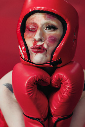 Avant garde sexy vulgar anti boudoir art portraits in boxing outfit