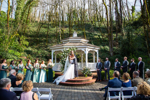 Couple celebrating their wedding day at Abernethy Center in Oregon City