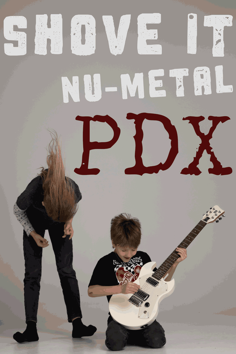 Metal kids in professional photo studio on white wall