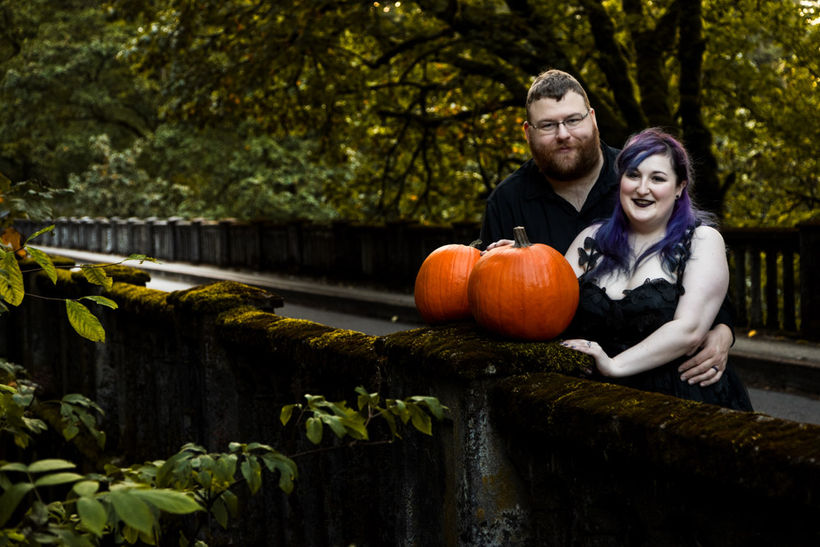 Fall time engagement at Latourell Falls