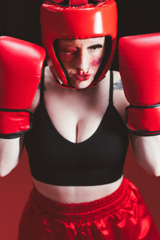 Avant garde sexy vulgar anti boudoir art portraits in boxing outfit
