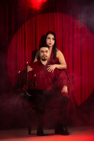 A romantic red Valentine's engagement shoot in Professional Portland photo studio by Wedding Photographer Guy