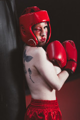 Avant garde sexy vulgar anti boudoir art portraits in boxing outfit