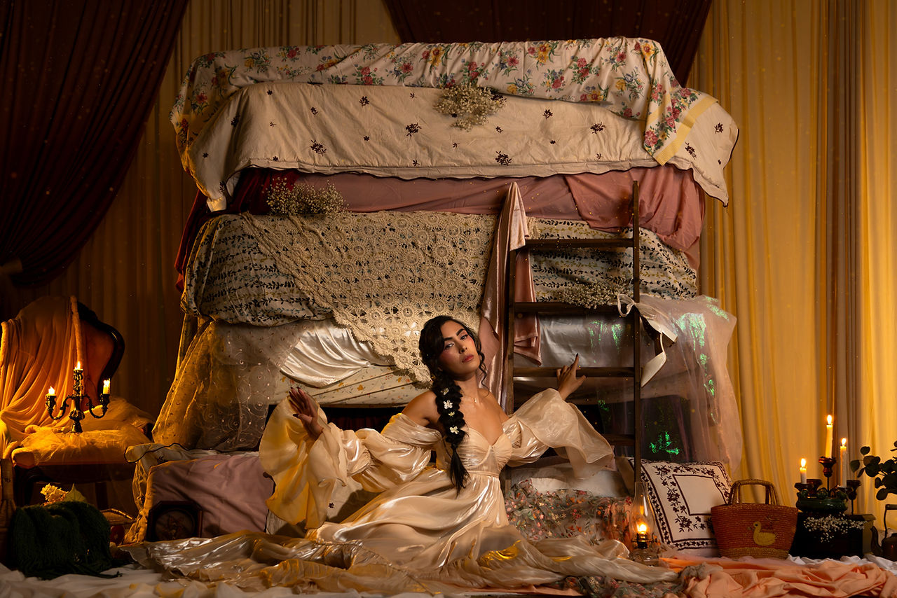 Princess and the Pea themed fantasy photo shoot in Portland, OR, photo studio, Cobalt Studios PDX