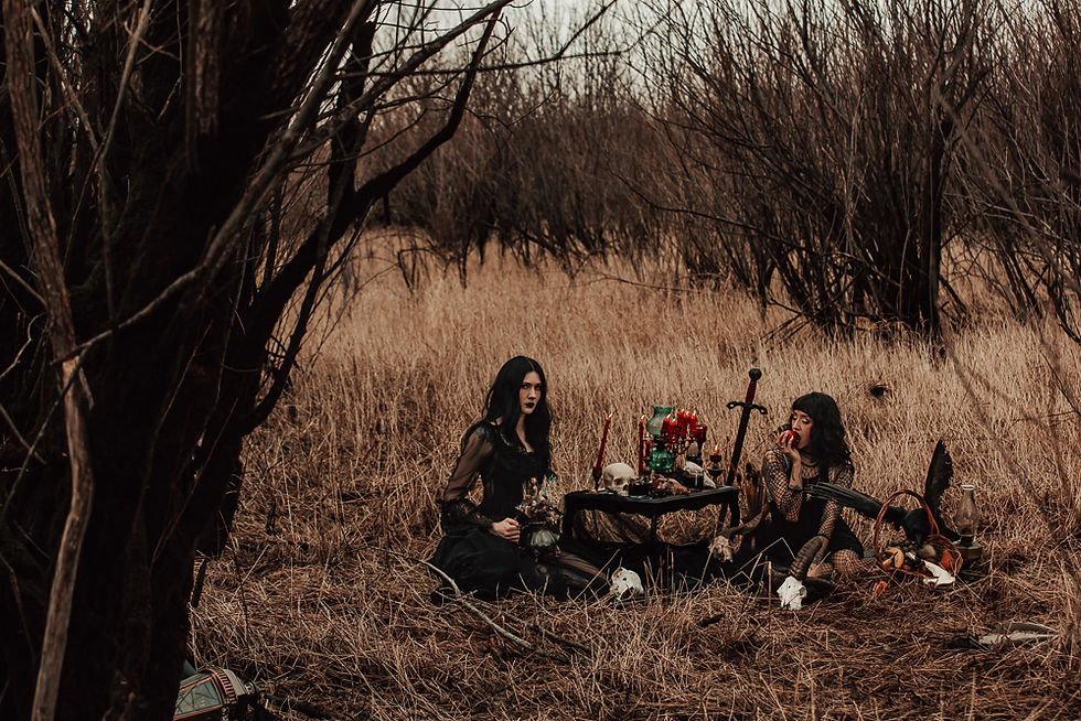 A somber, dark picnic with two Portland models, by Nilas Photography at Rooster Rock