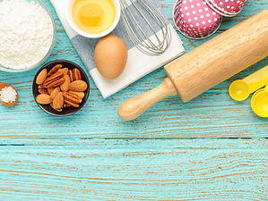 Ingredients to make kolaches, donuts, brithday donuts, bacon donuts, croissants, breakfast, tacos, doughnuts, muffins, oreo donuts, and cake donuts.