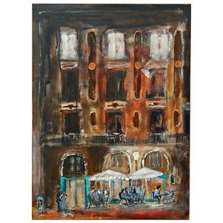 Painting, artwork, night, city, Barcelona 50cm x 70cm