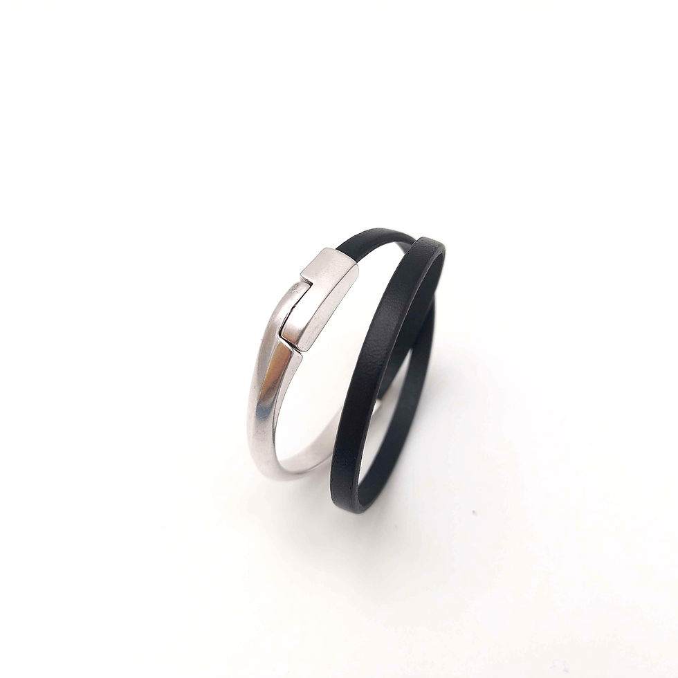 Miniature : bracelet cuir noir attache argent