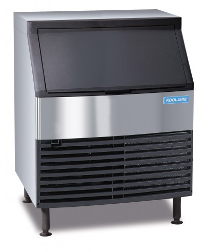 250 pound koolaire ice machine with a black and a stainless exterior