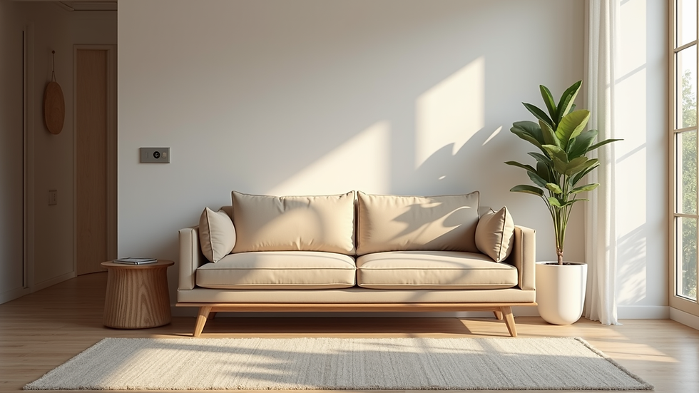 Eye-level view of newly installed wooden furniture in a living room