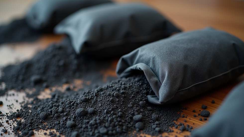 Close-up view of activated charcoal bags used for air purification