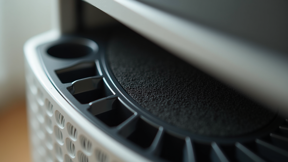 Close-up view of an air purifier with activated carbon filter