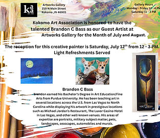 Flyer: Guest artist Brandon C Bass at Artworks Gallery, July 12 reception.