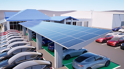 Solar canapies at front of building.png