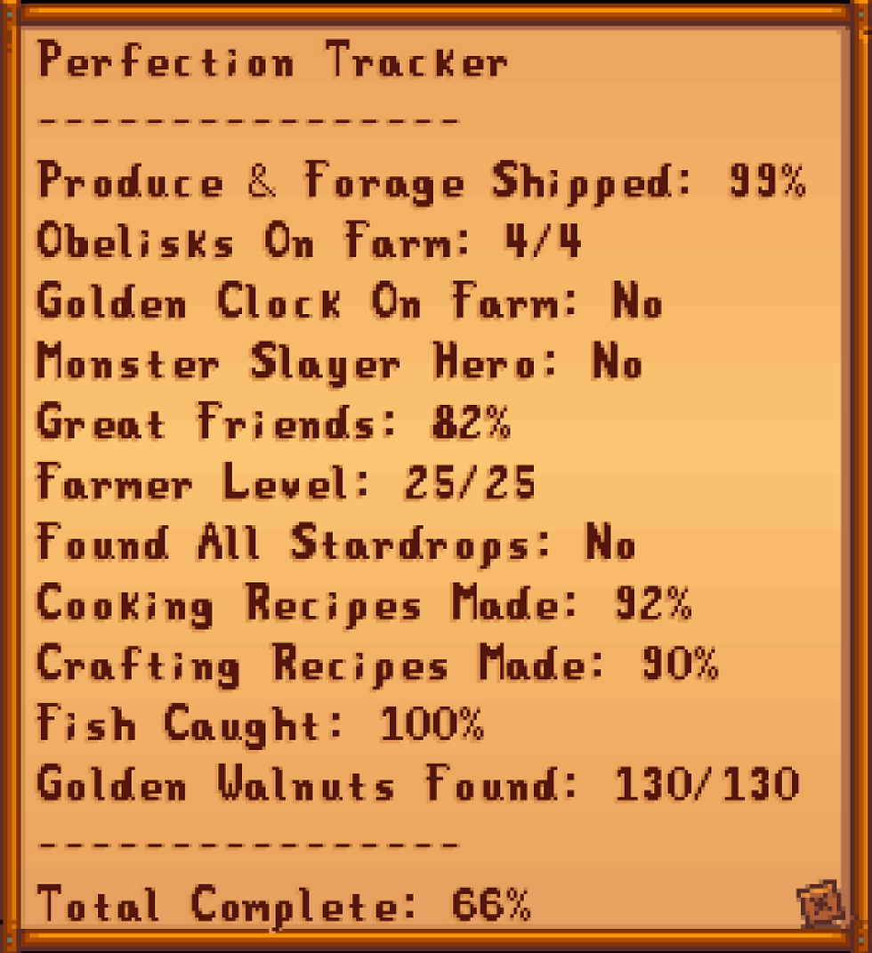 I'm waiting for my ostrich to hatch so it can lay an egg that I can ship to get 100% produce and forage shipped... the 99% is haunting me.
