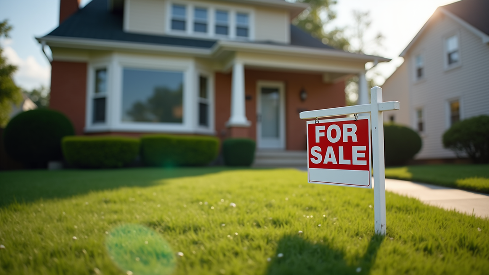 Eye-level view of a Metro Detroit home with a "For Sale" sign in the front yard