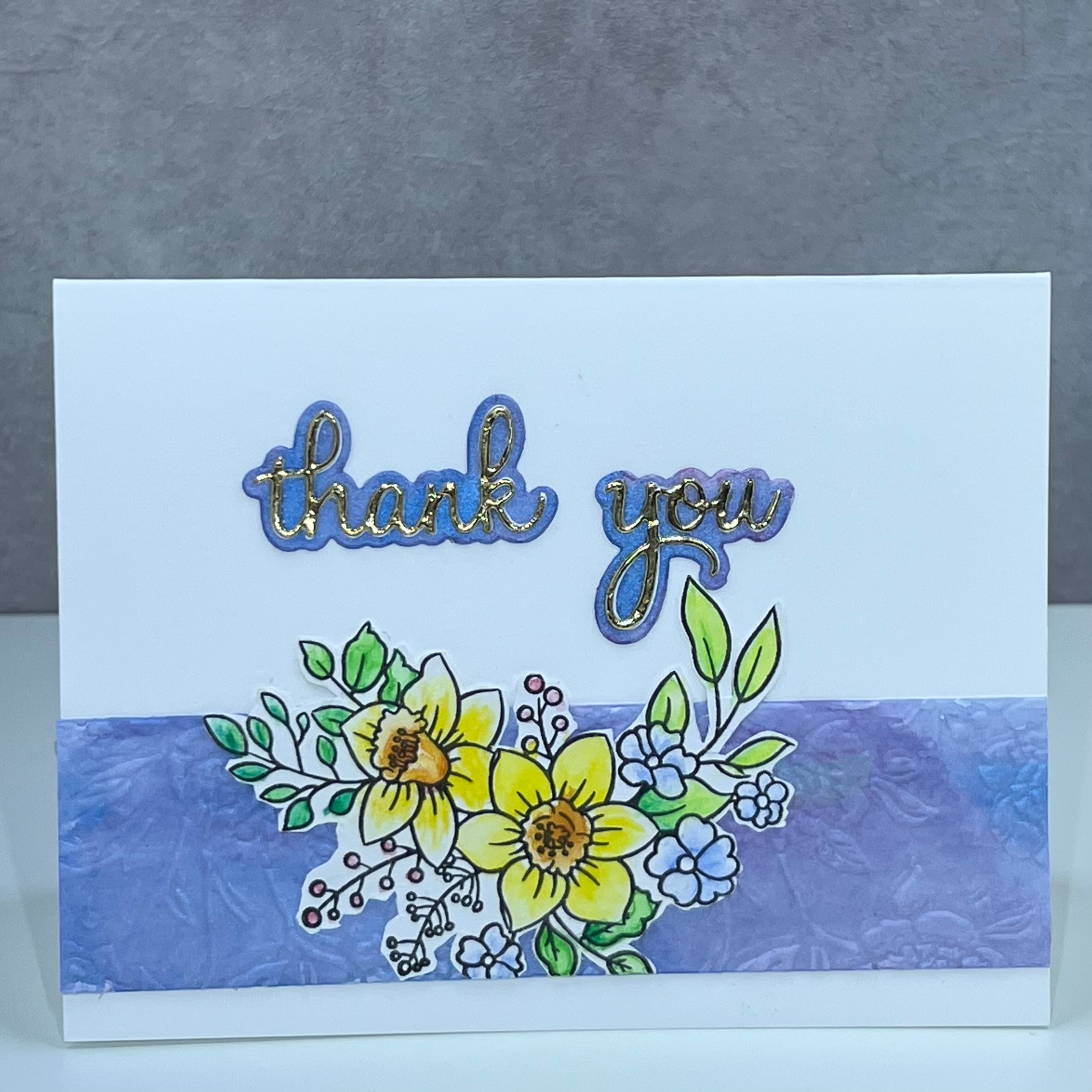 Daffodils on Blue Thank You Card A2 size