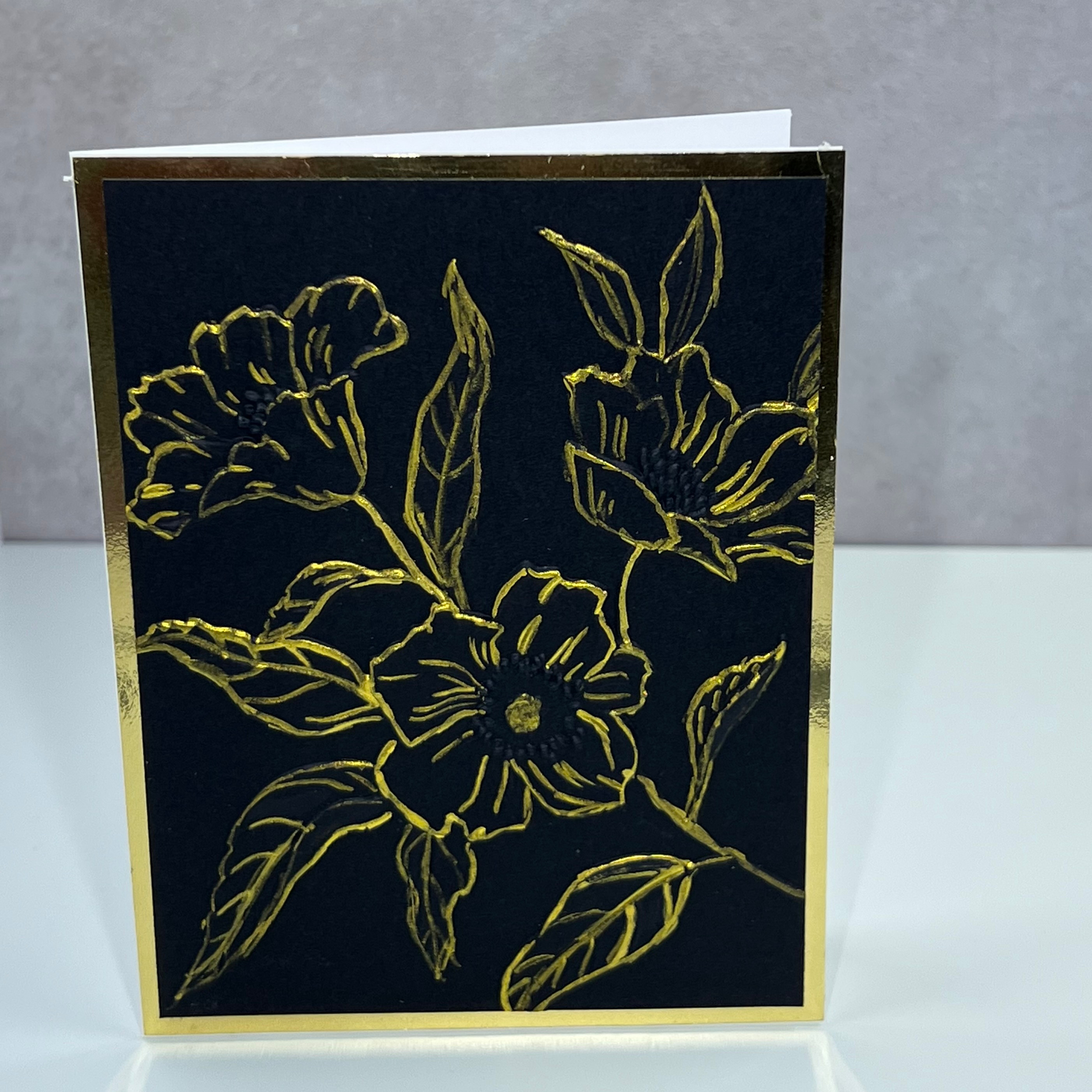 Gold Outlined Black Embossed Floral Card