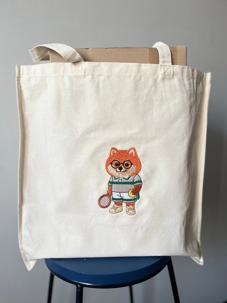 Torba na zakupy 43 × 43 × 12 cm, 100% bawełna z haftemTenisista Pomeranian