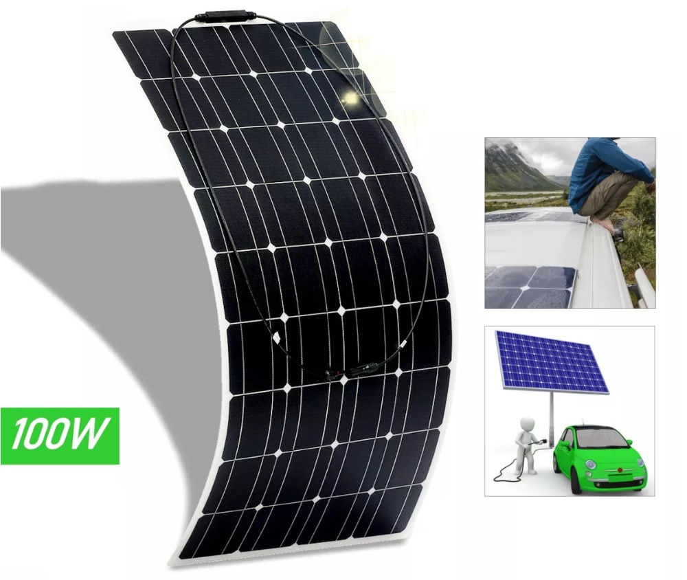 Painel Solar Flexível Monocristalino 100W 18V Energia Solar Fotovoltaica