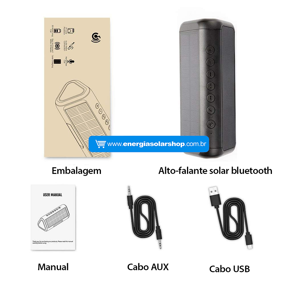 Miniatura: Caixa de Som Energia Solar Bluetooth, Portátil  À Prova D' Água