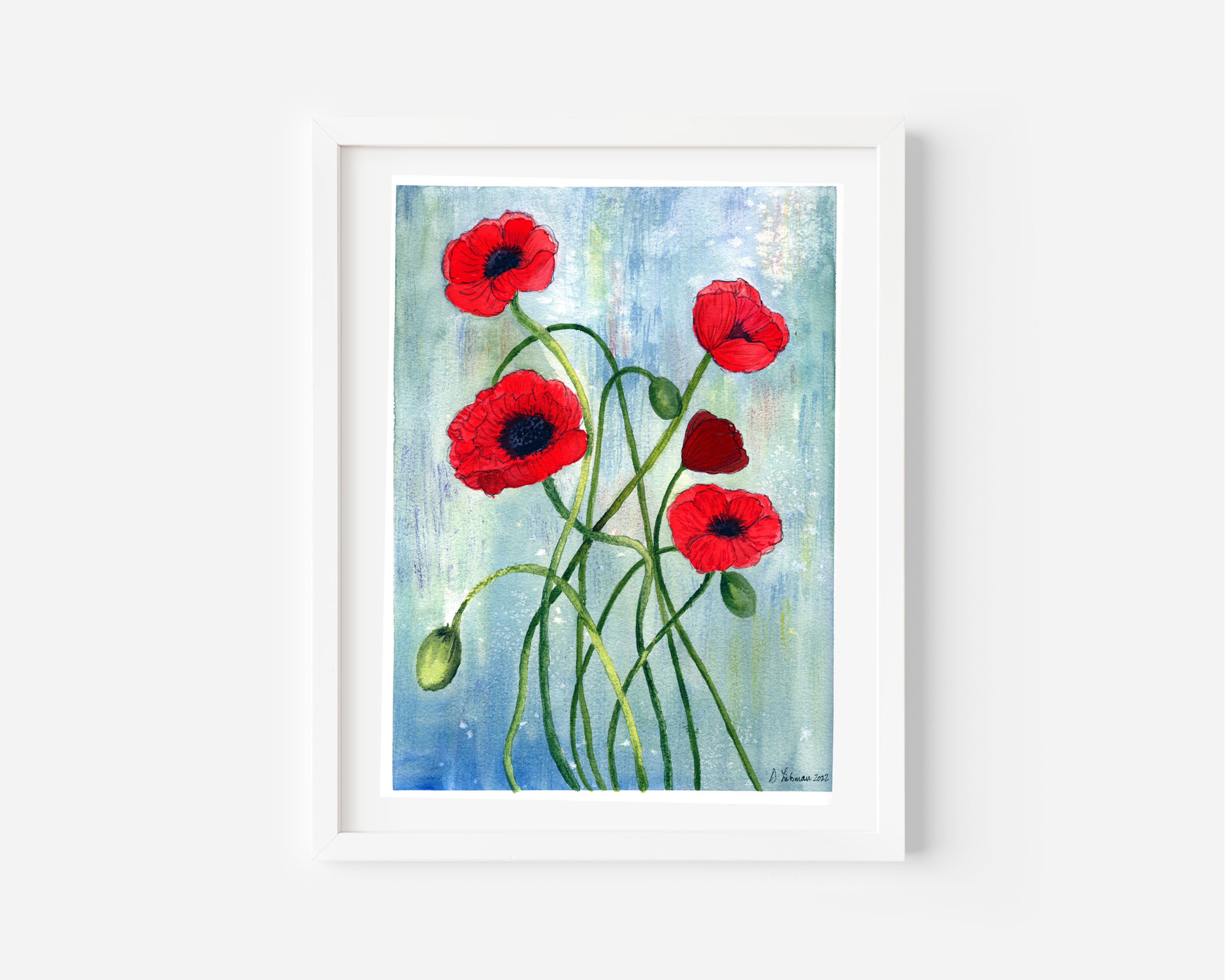 Red Poppies on Blue