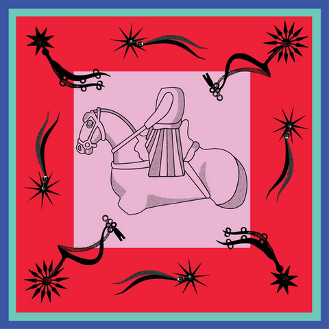Silk scarf design equestrian theme for NMI Kildare Street