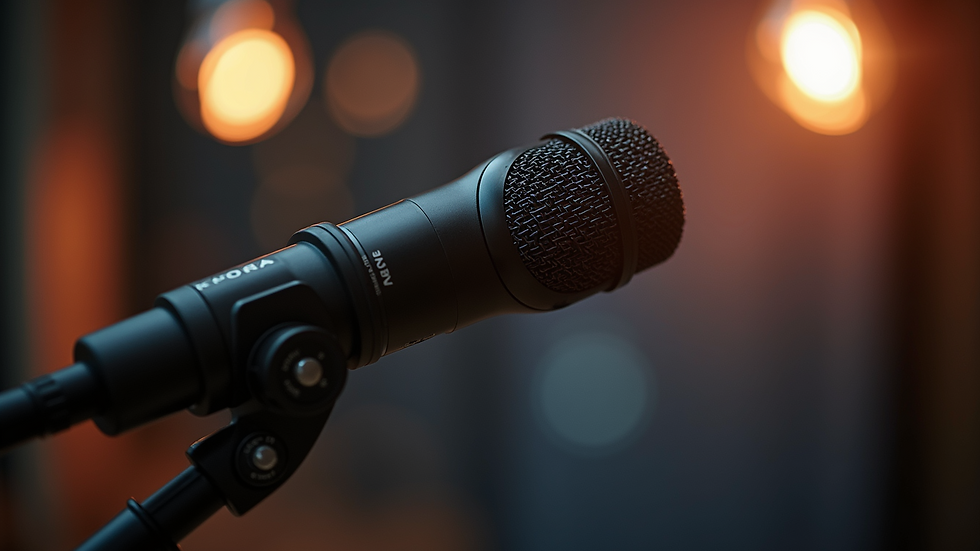 Close-up view of a microphone set up for recording