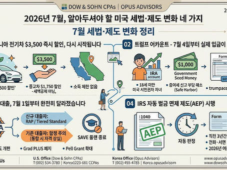 2026년 7월, 미국 세법·제도 변화 네 가지