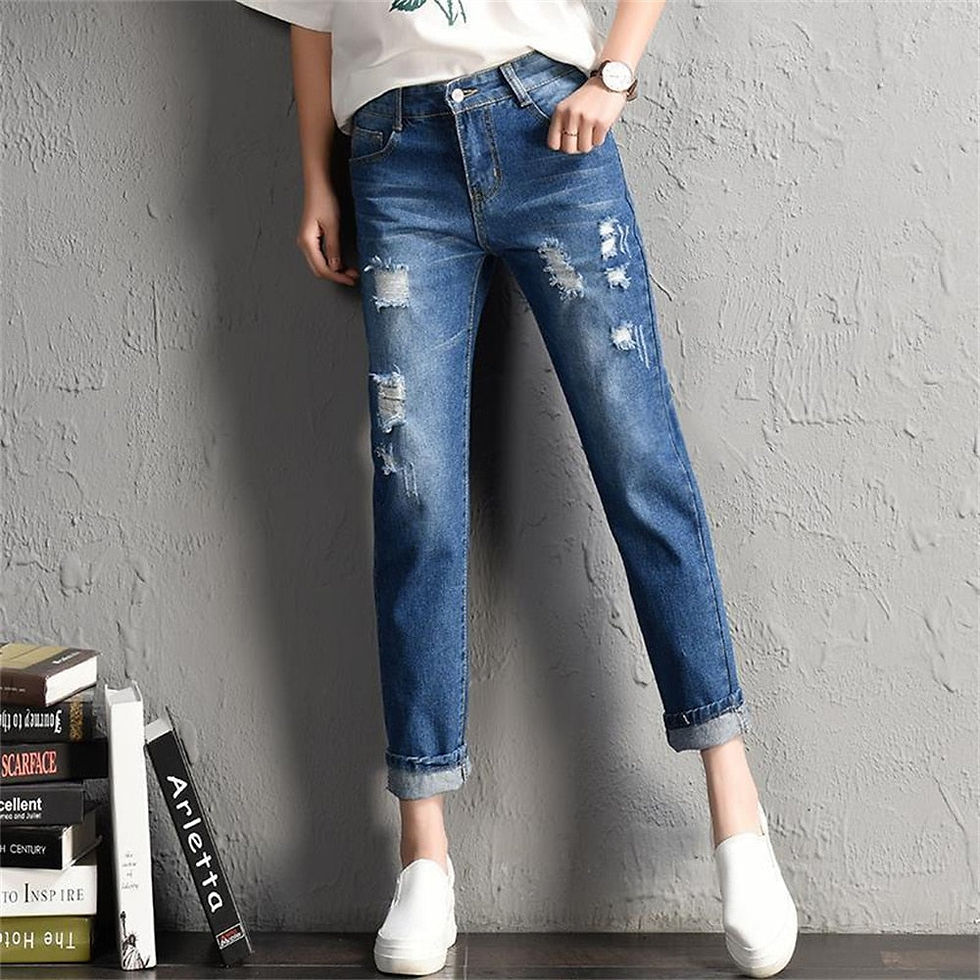 Thumbnail: Ripped Hole Jeans Casual High Street Denim Pants Vintage Pencil Calca Jeans