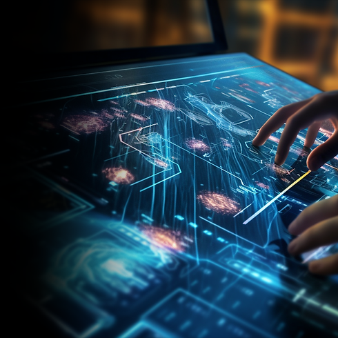 Hands on a futuristic interface in a Custom Software Development