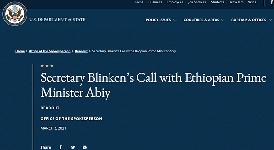 Secretary Blinken’s Call with Ethiopian Prime Minister Abiy