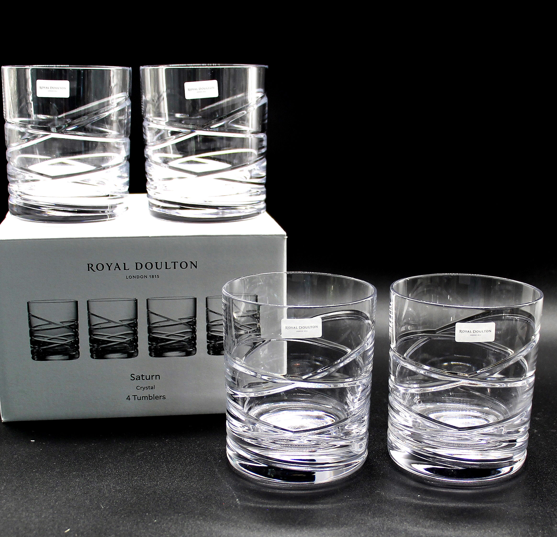 ROYAL DOULTON Set of 4 Crystal 'Saturn Nouveau' Tumblers - New in Box