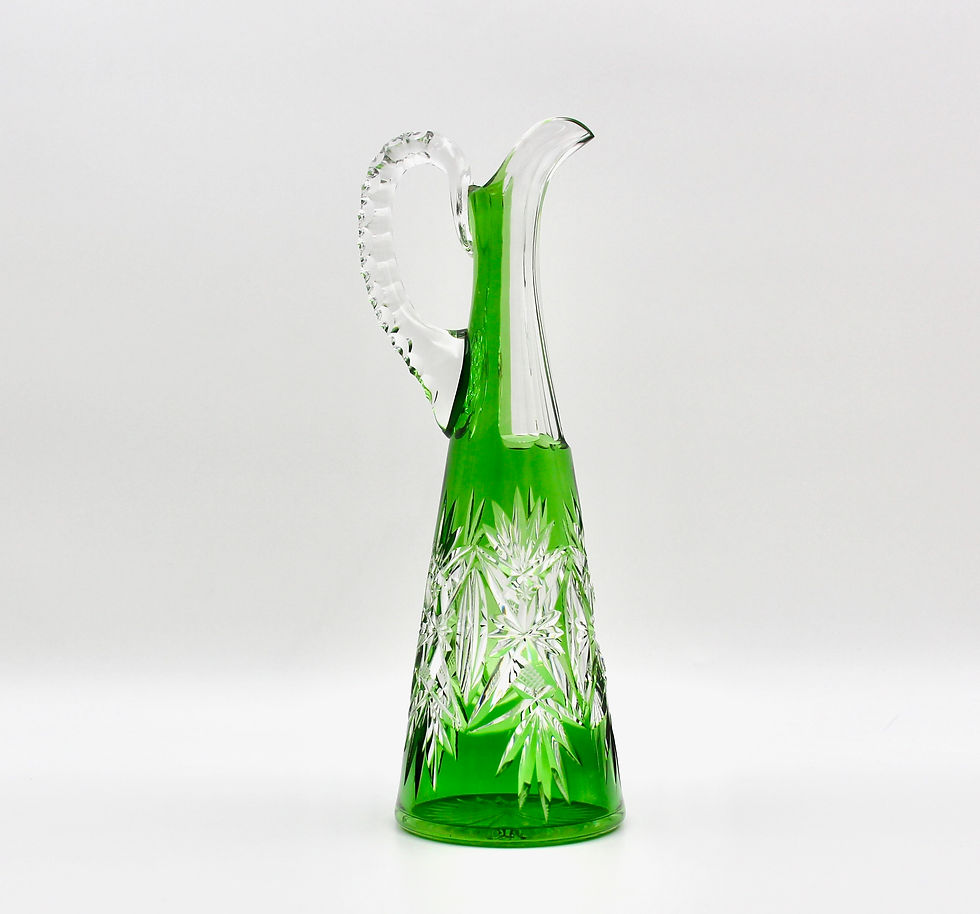 Thumbnail: Small Vintage Cut to Clear Emerald Green Crystal Claret Jug or Liqueur Carafe