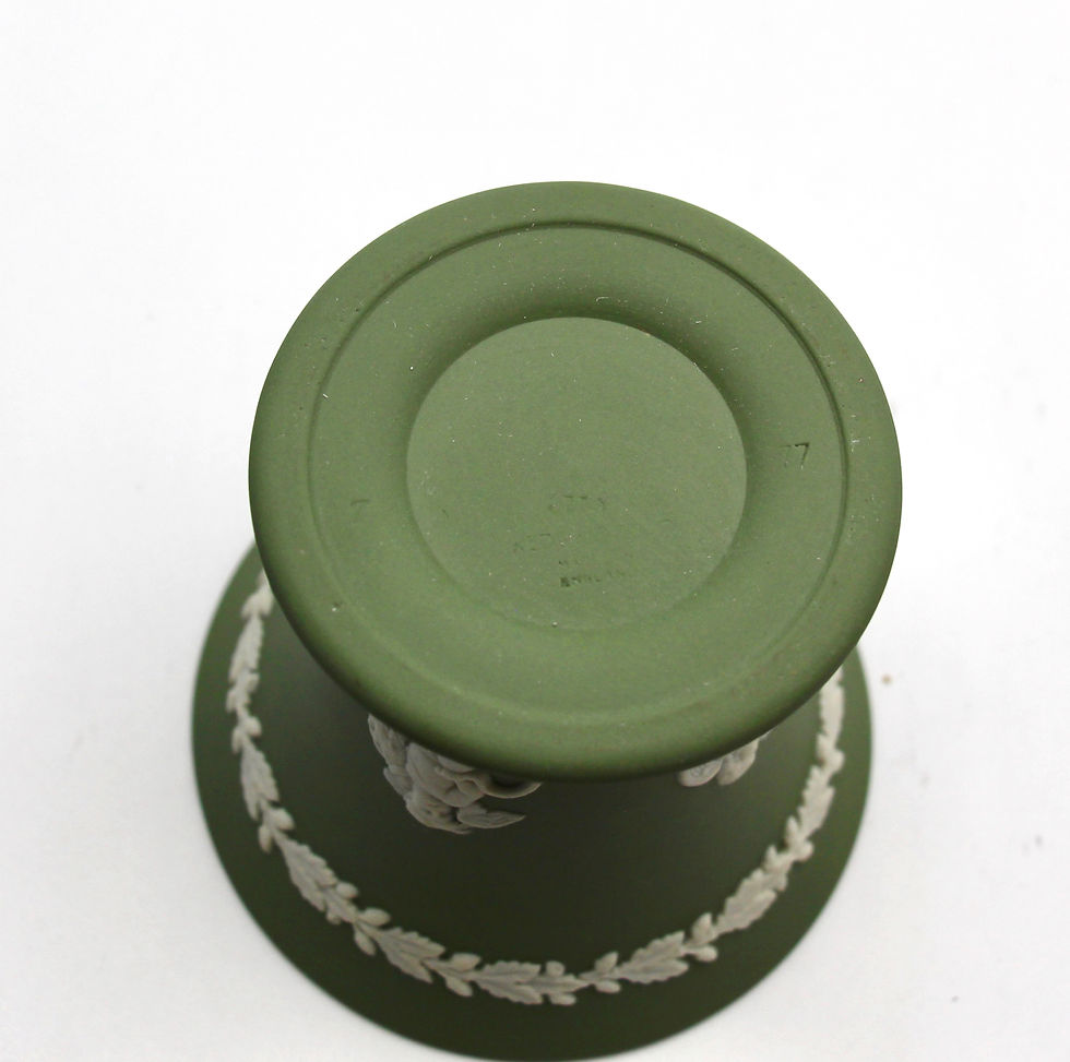 Thumbnail: Vintage WEDGWOOD Sage Green Jasperware Small Posy Vase - 8.5cm