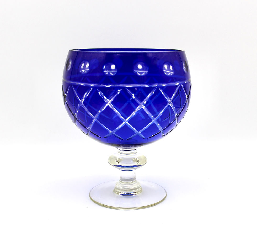 Thumbnail: Vintage Handblown Bohemian Cobalt Blue Cut to Clear Footed Bowl