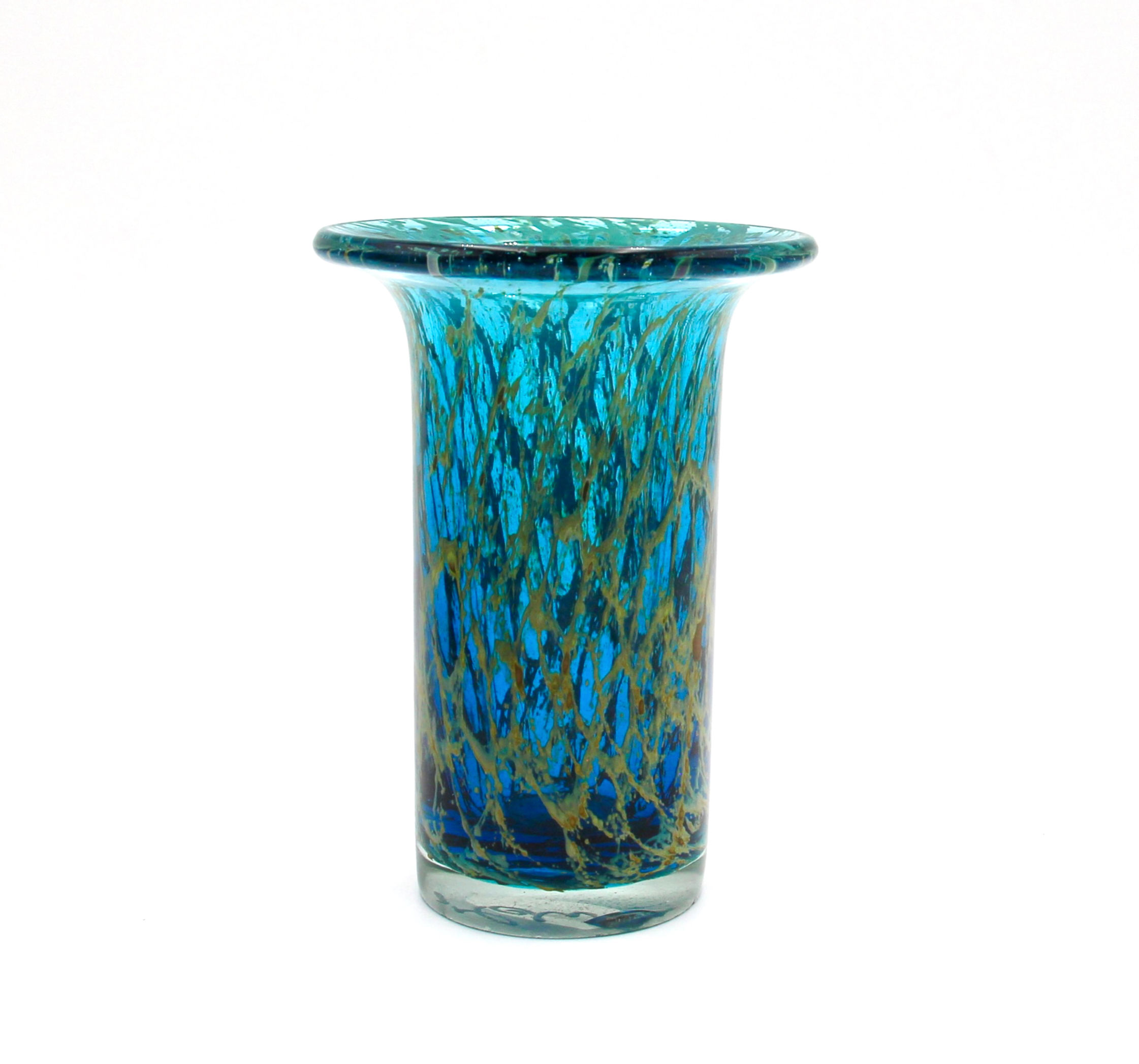 Vintage Signed MDINA Glass of Malta Handblown Small "Blue Crizzle" Vase 12cm