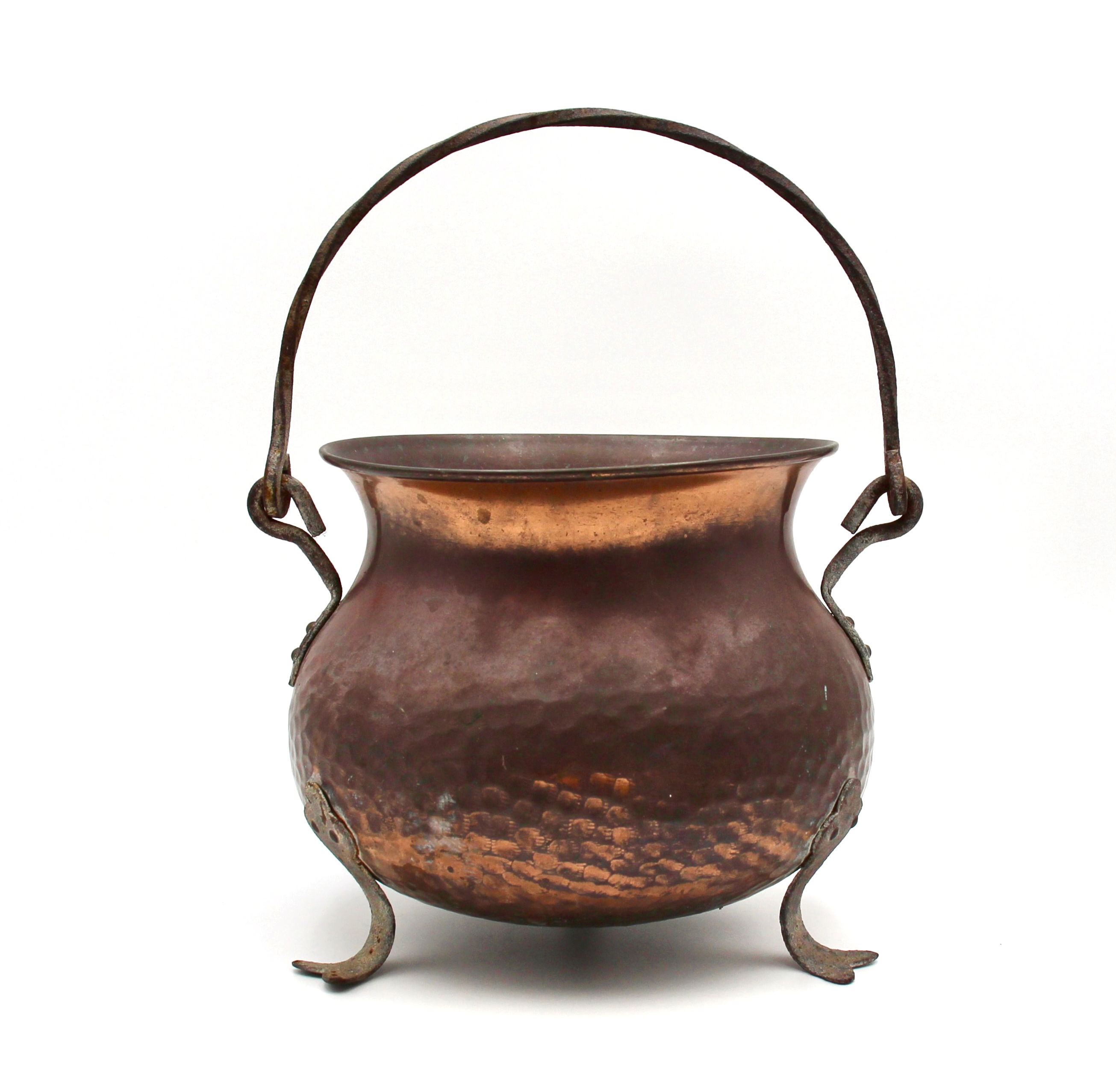 Vintage Hand Beaten Footed Copper Pot with Handle