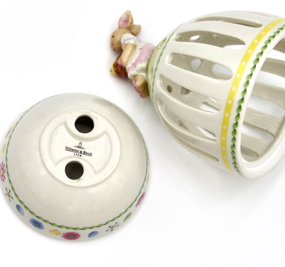 Thumbnail: Boxed VILLEROY & BOCH Easter 'Bunny Family' Egg Shaped Figurine Tealight Holder