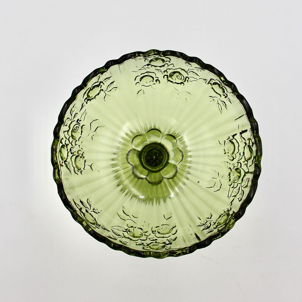 Thumbnail: Vintage FENTON 'Cabbage Rose' Green Glass Pedestal Dish or Comport 19.5cm