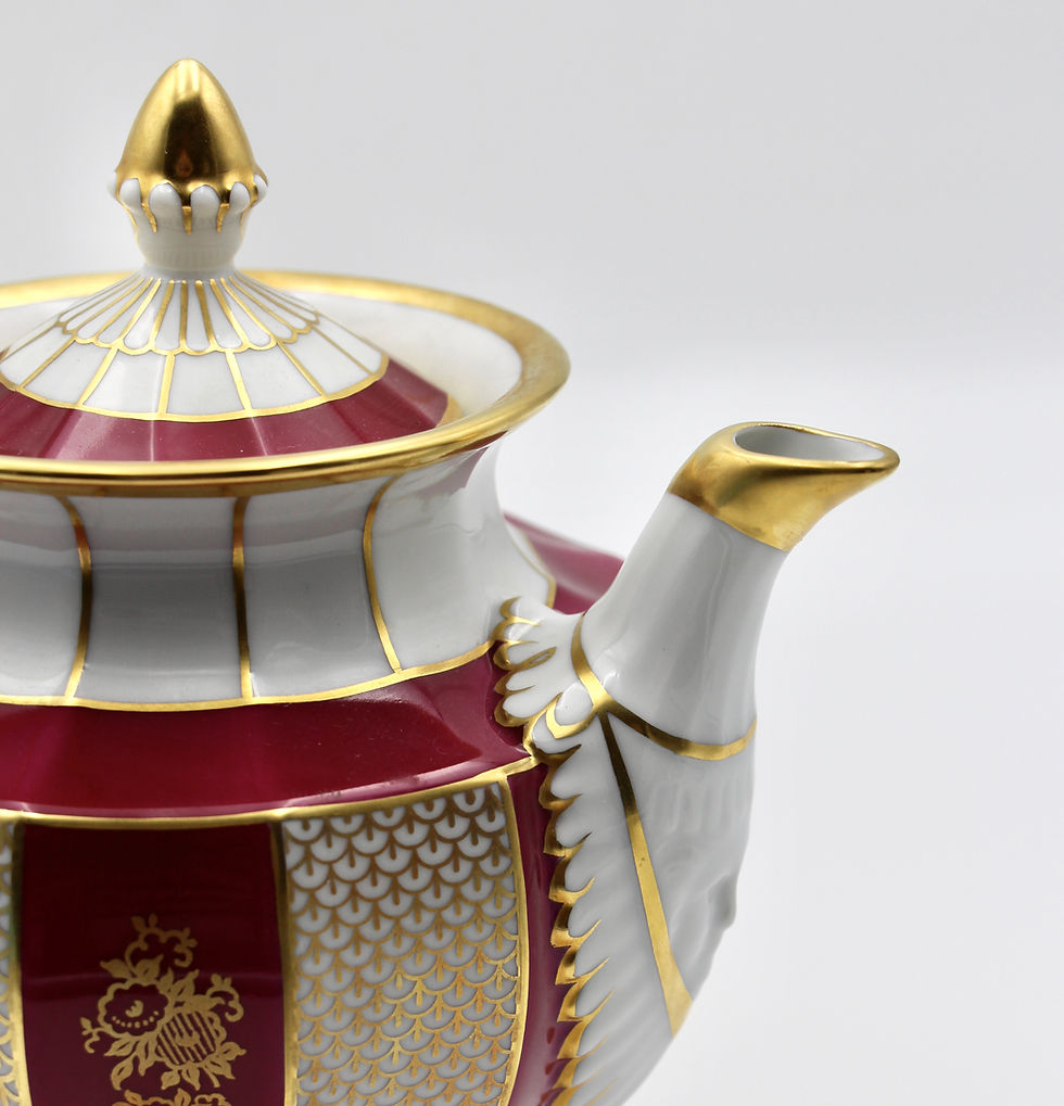 Thumbnail: Rare Vintage FURSTENBERG "Grecque" Red and Gold Porcelain Teapot #02172