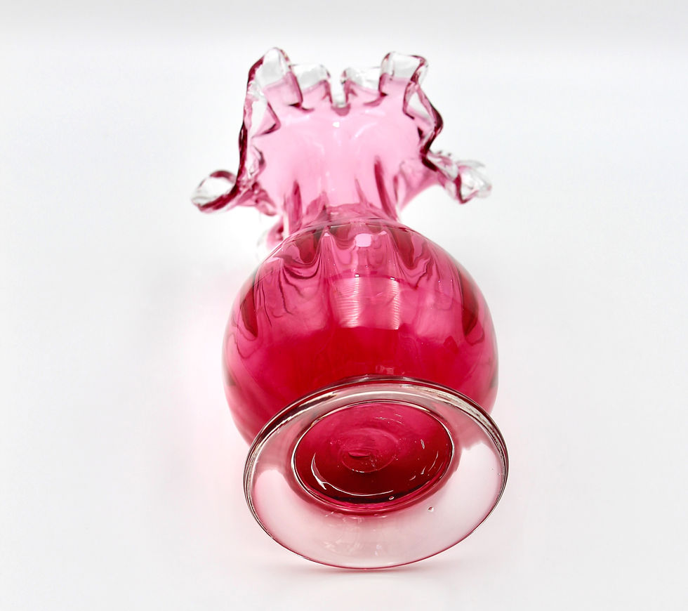 Thumbnail: Vintage Footed Cranberry Art Glass Vase with Ruffled Rim - 21cm