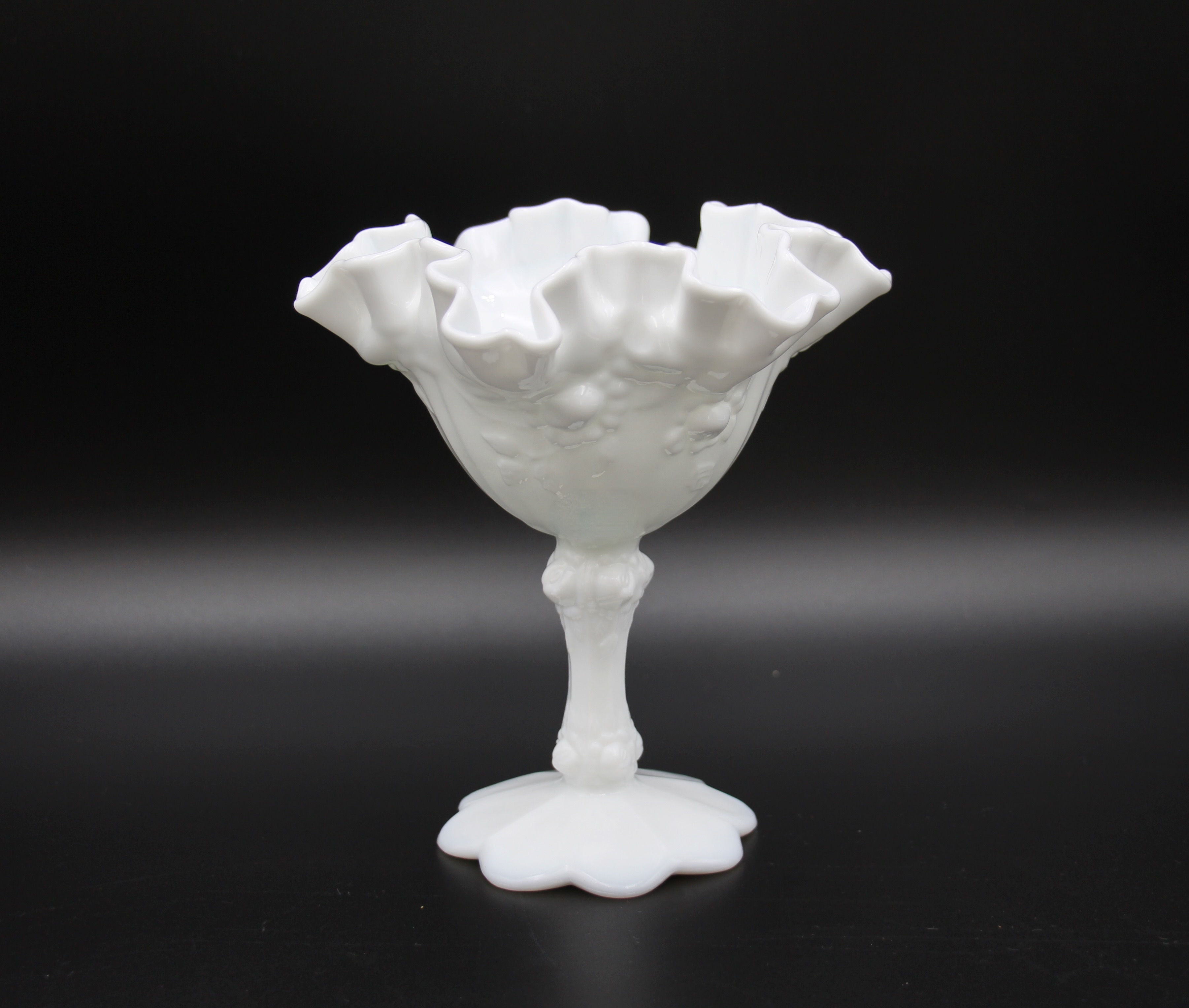 Vintage FENTON Milk Glass 'Cabbage Rose' Pedestal Comport