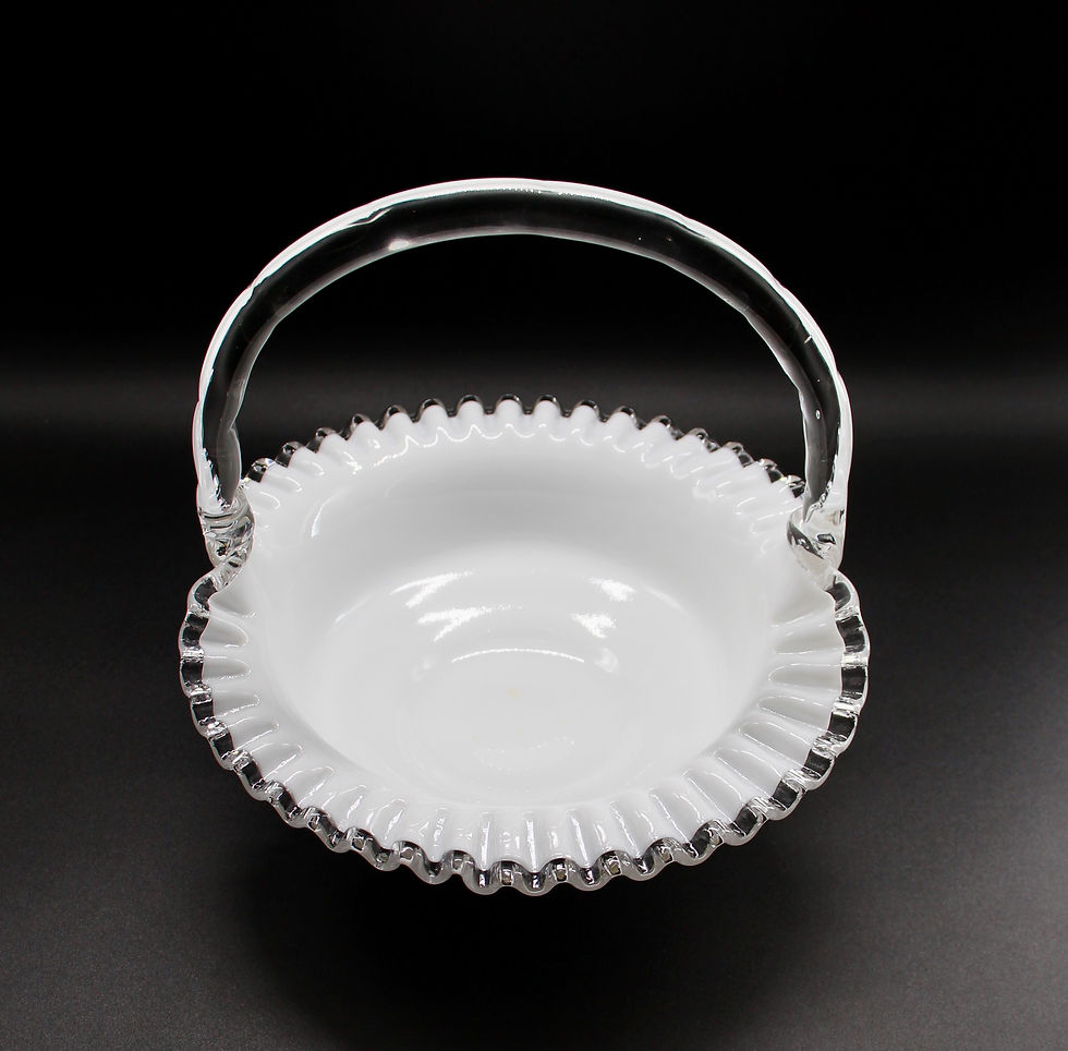 Thumbnail: Vintage FENTON Silver Crest Milk Glass Basket 'Spanish Lace' Pattern Circa 1969
