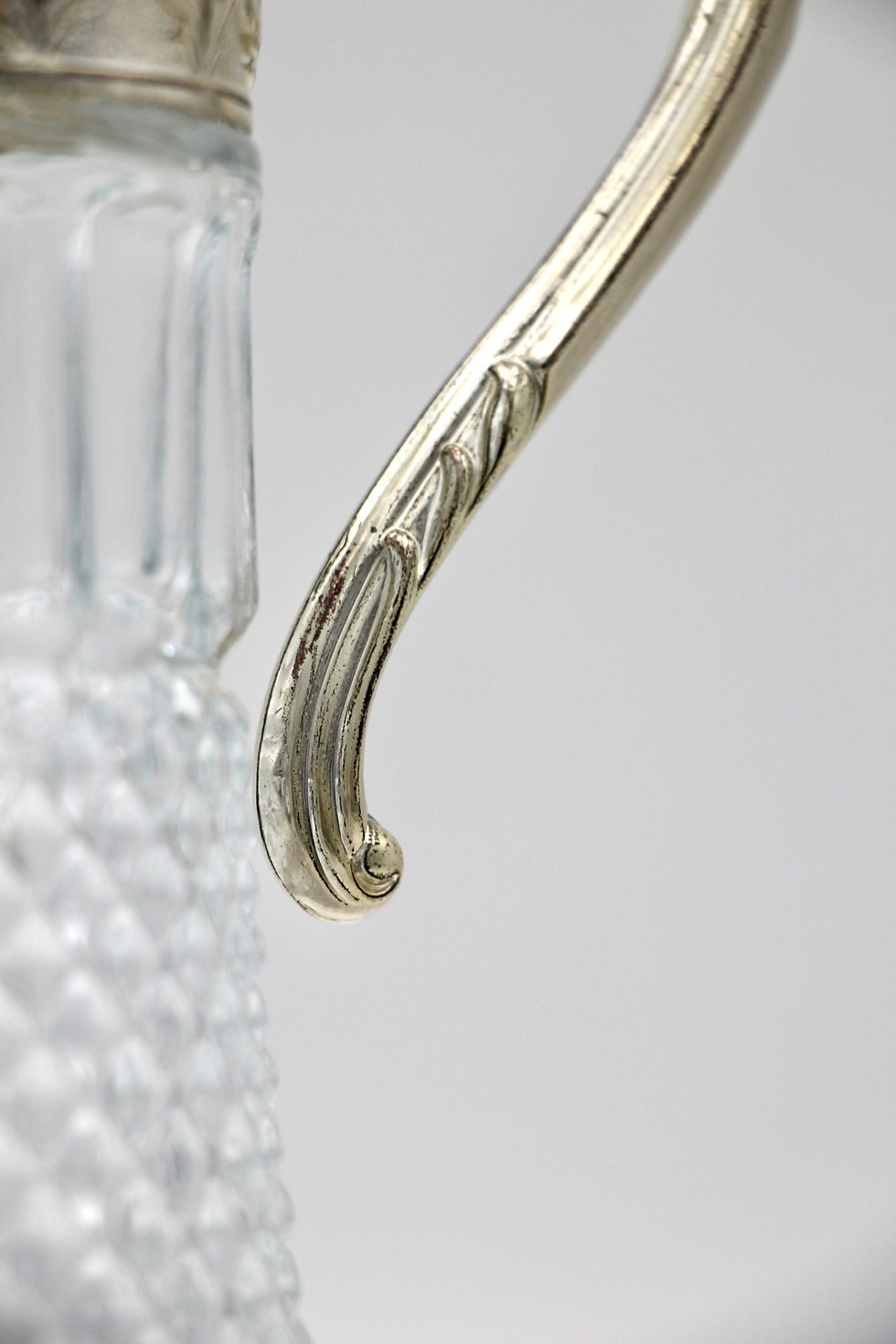Thumbnail: Vintage Glass Claret Jug with Silvered Mount & Handle