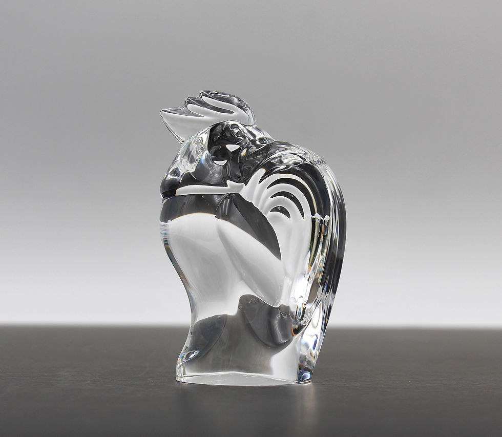 Thumbnail: Signed Vintage Small STEUBEN Crystal Rooster Paperweight & Hand Cooler #5527