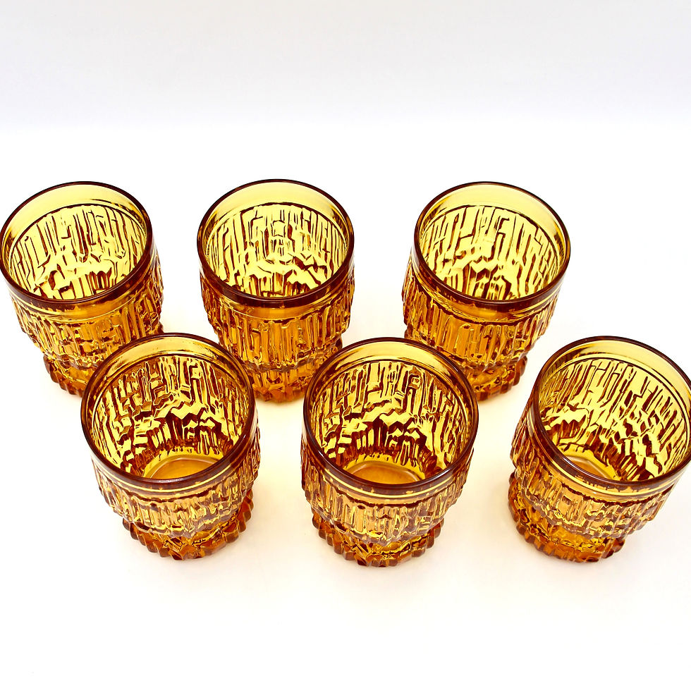 Thumbnail: Vintage Italian 'Brutalist Style' Amber Glass Jug with 6 Matching Glasses c1970