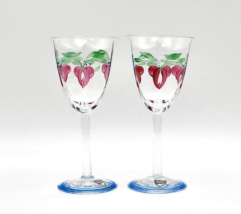 Thumbnail: 6 Vintage ORREFORS "Maja" Hand-Painted White Wine Glasses by Eva Englund - 15cm