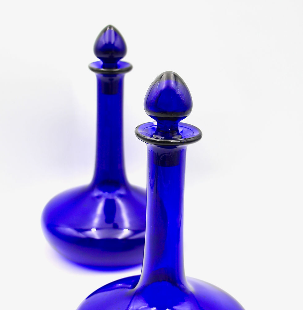 Vintage Handmade Bristol Cobalt Blue Art Glass Ship Decanters - Price each